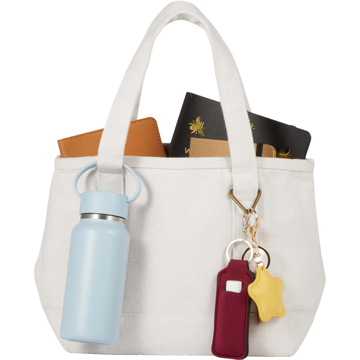 Mini Recycled Canvas Souvenir Tote with Brass Ring, 15 oz Transfer - Natural - Propped