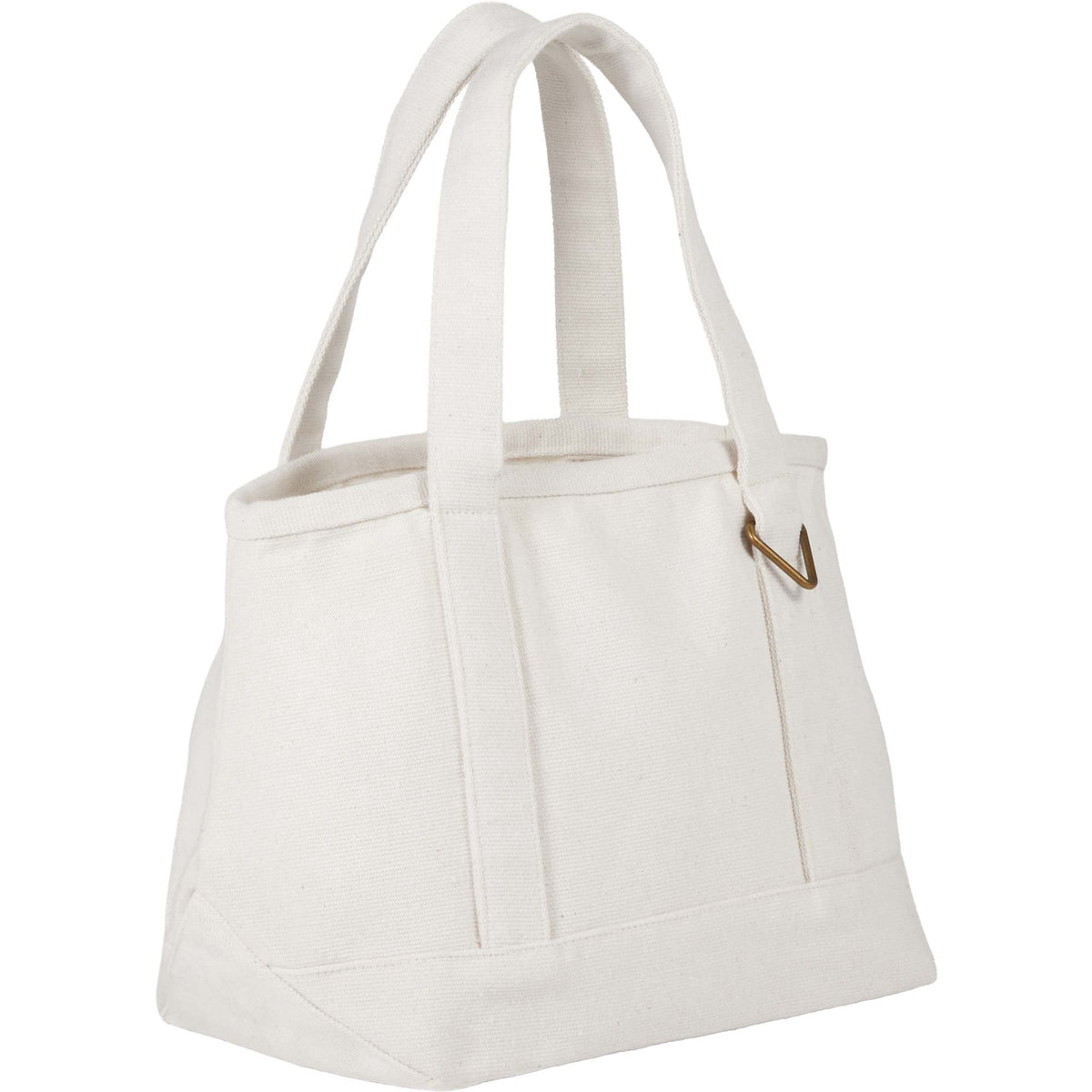 Mini Recycled Canvas Souvenir Tote with Brass Ring, 15 oz Transfer - Natural - Right Angle