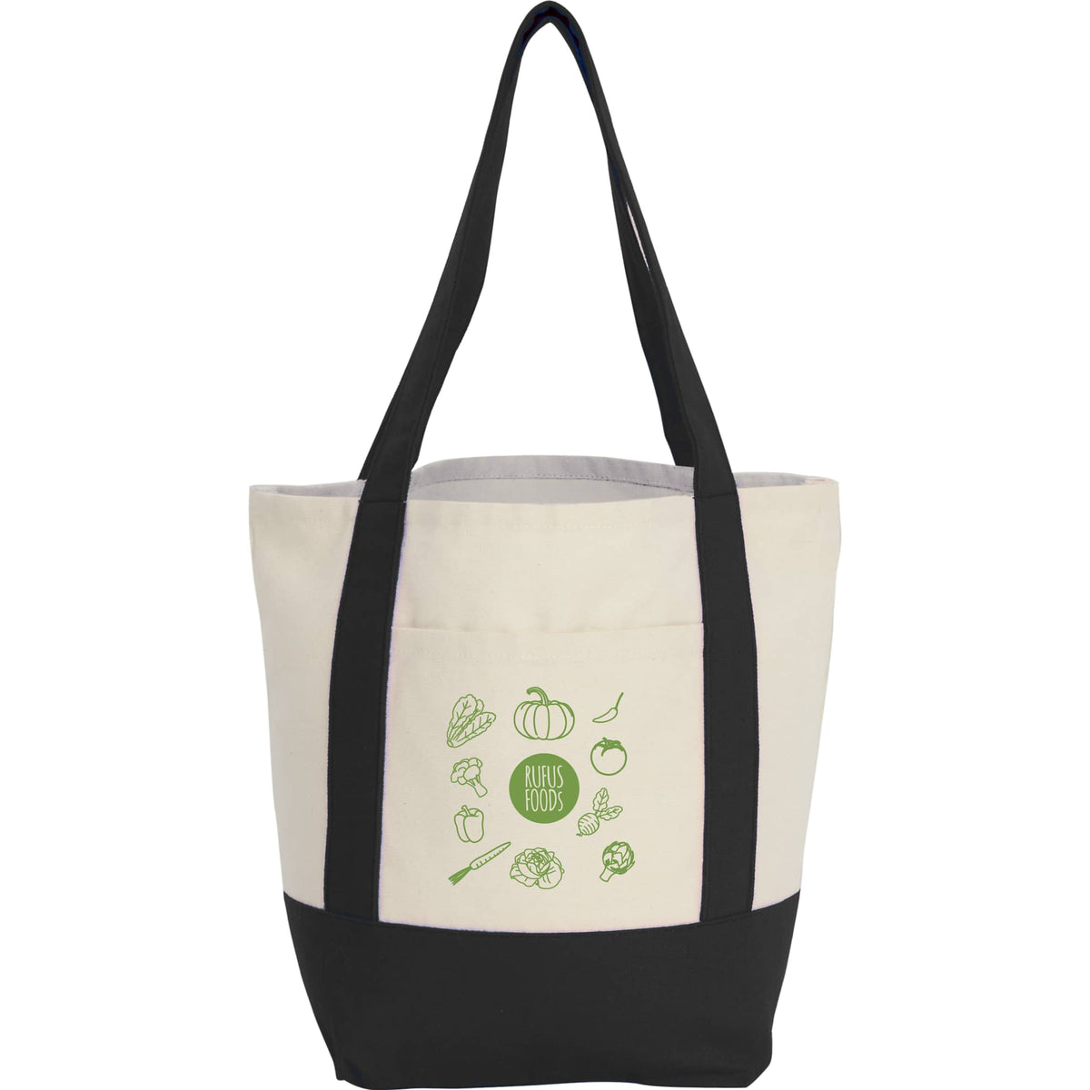 Mini Recycled Cotton Tote with Front Pocket, 8 oz - Black - Front