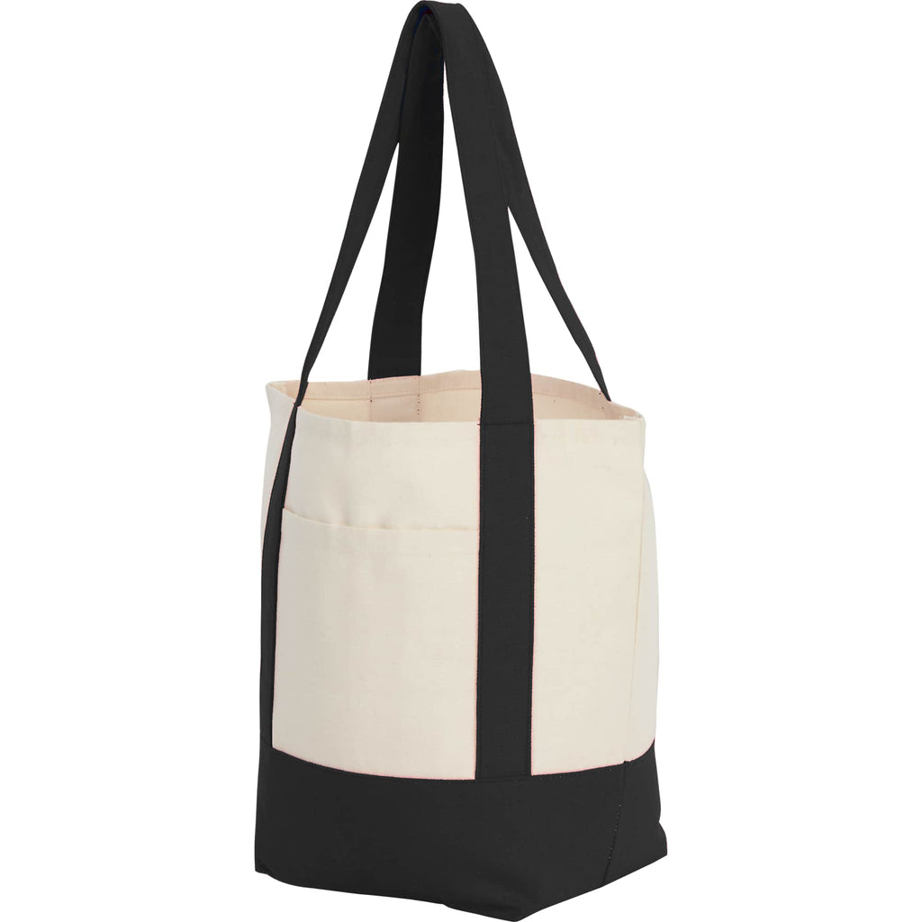 Mini Recycled Cotton Tote with Front Pocket, 8 oz - Black - Left Angle