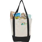 Mini Recycled Cotton Tote with Front Pocket, 8 oz - Black - Propped