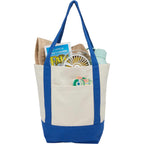 Mini Recycled Cotton Tote with Front Pocket, 8 oz - Blue - Propped