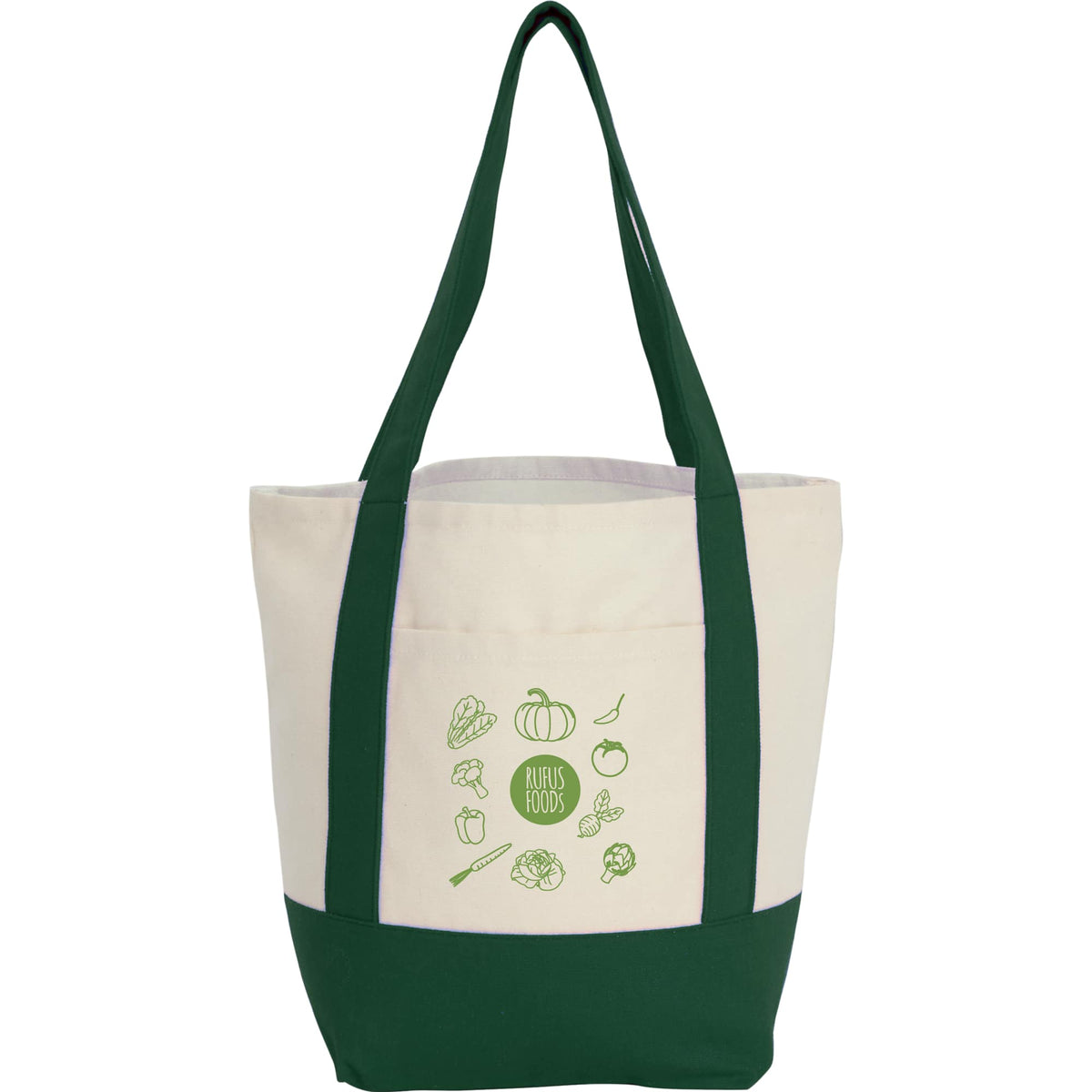 Mini Recycled Cotton Tote with Front Pocket, 8 oz - Dark Green - Front