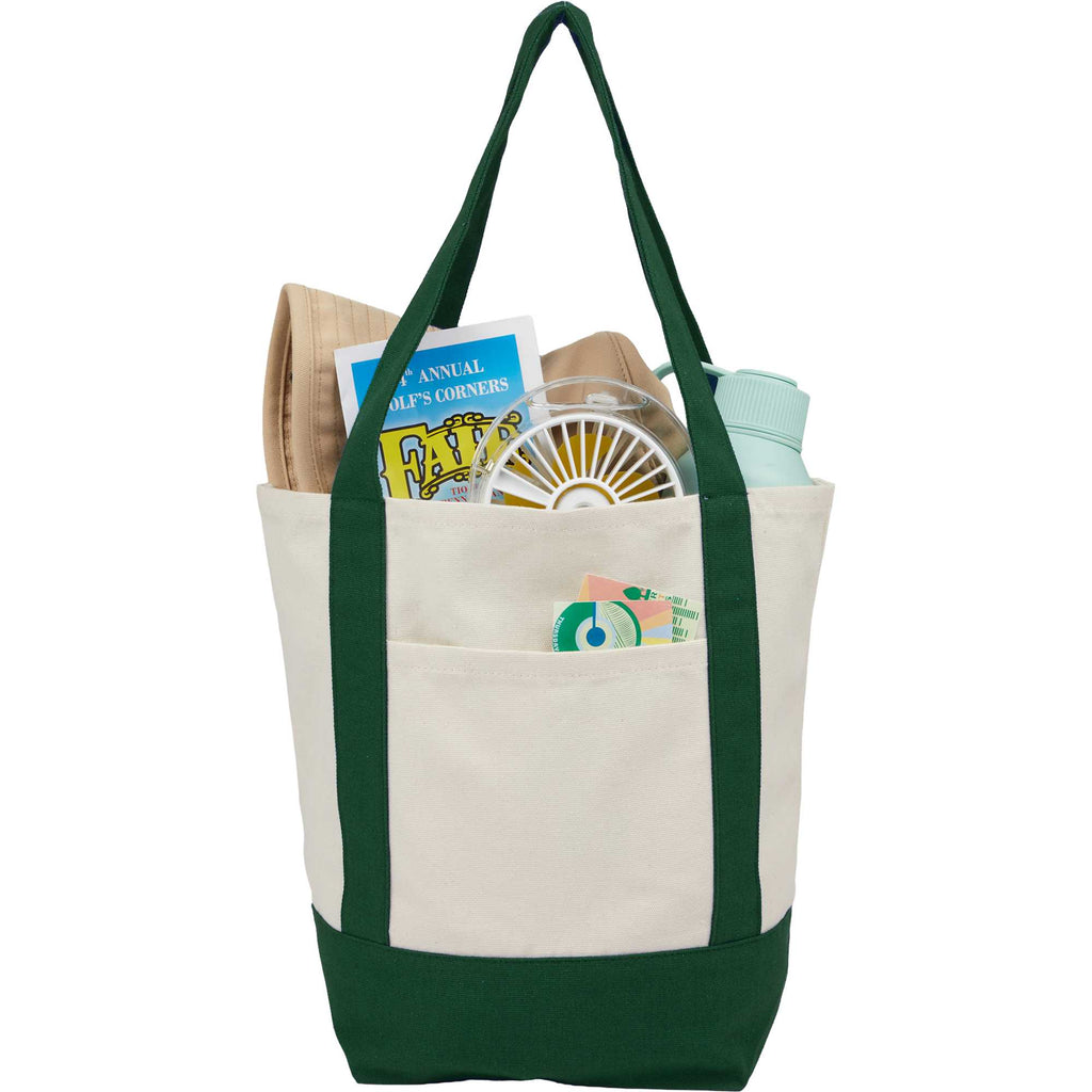 Mini Recycled Cotton Tote with Front Pocket, 8 oz Embroidery - Dark Green - Propped