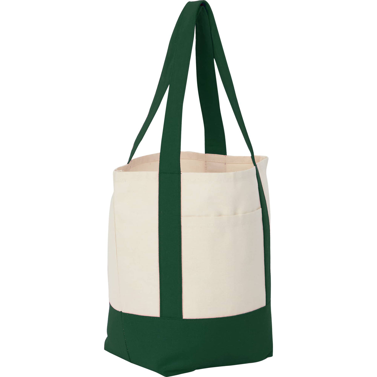 Mini Recycled Cotton Tote with Front Pocket, 8 oz Embroidery - Dark Green - Right Angle