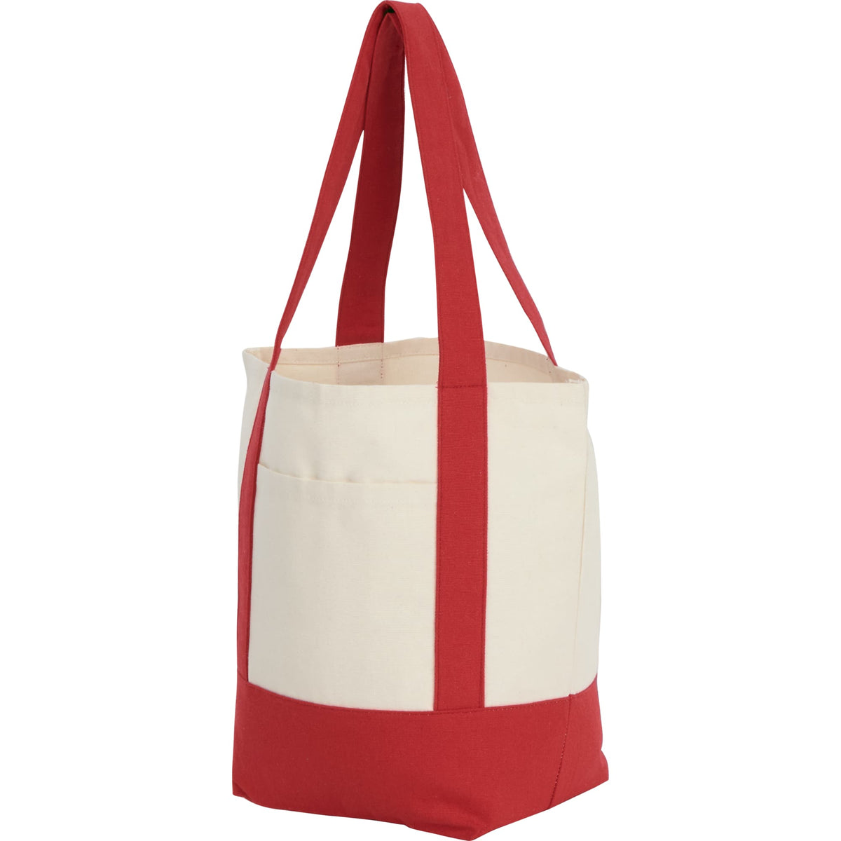 Mini Recycled Cotton Tote with Front Pocket, 8 oz Embroidery - Red - Left Angle