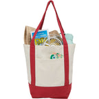 Mini Recycled Cotton Tote with Front Pocket, 8 oz - Red - Propped