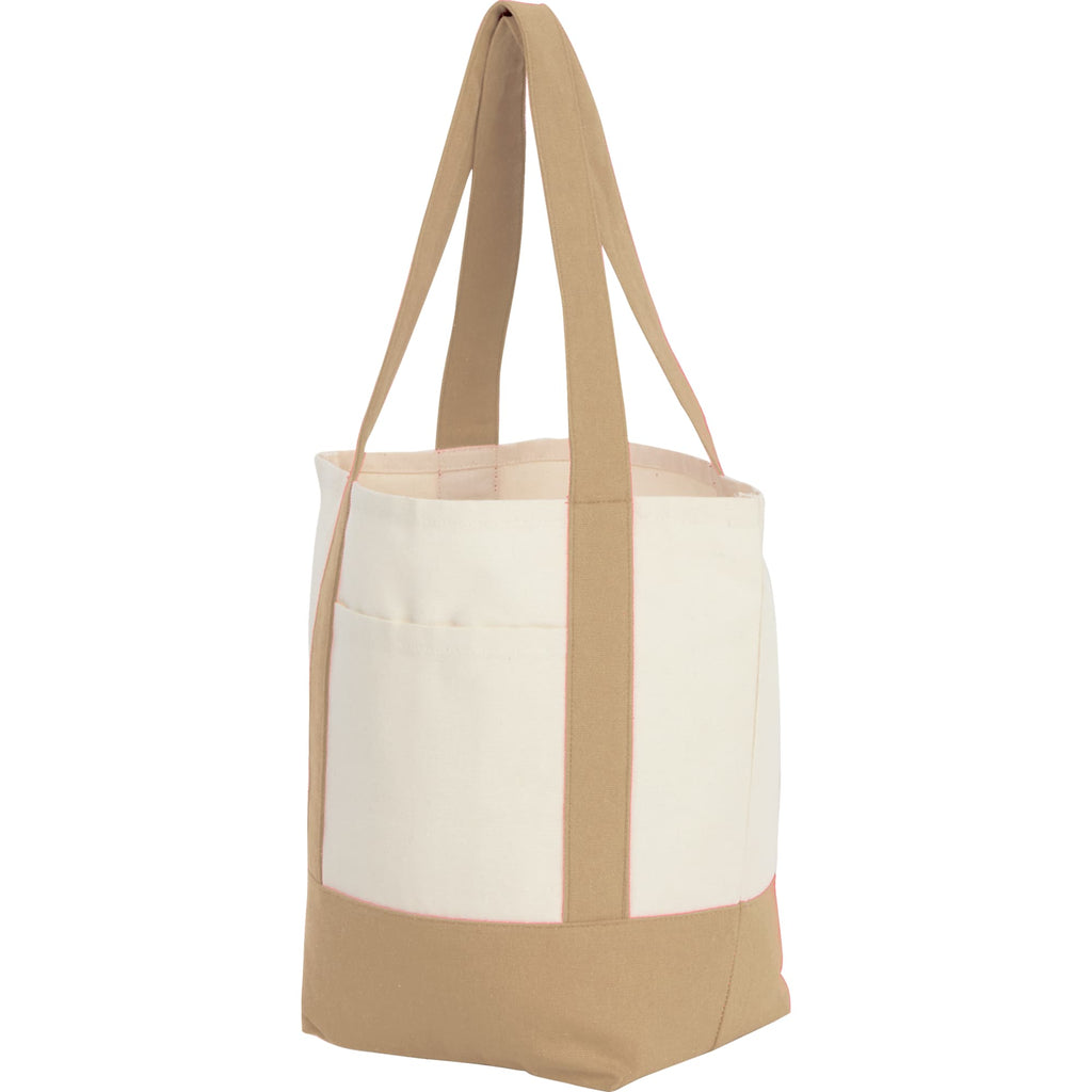Mini Recycled Cotton Tote with Front Pocket, 8 oz - Tan - Left Angle