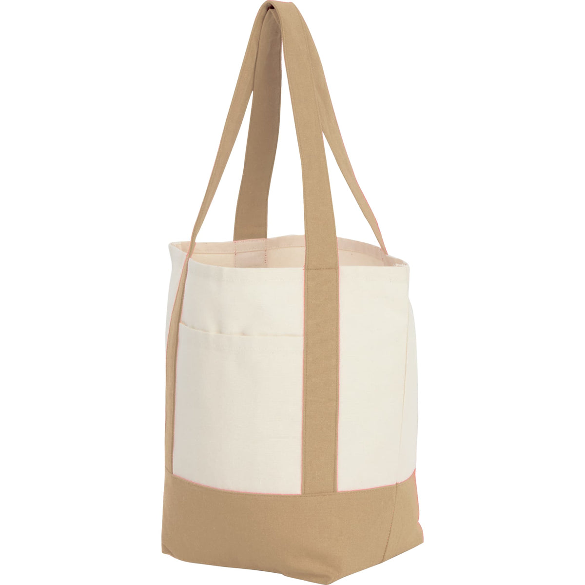 Mini Recycled Cotton Tote with Front Pocket, 8 oz - Tan - Left Angle
