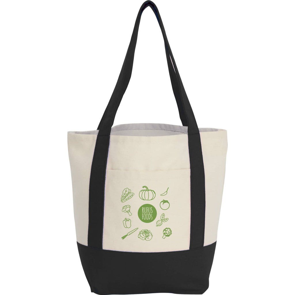 Mini Recycled Cotton Tote with Front Pocket, 8 oz Transfer - Black - Front