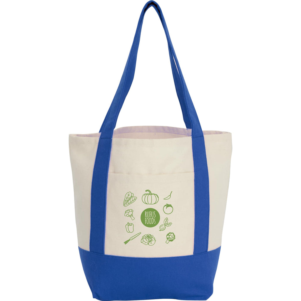 Mini Recycled Cotton Tote with Front Pocket, 8 oz Transfer - Blue - Front