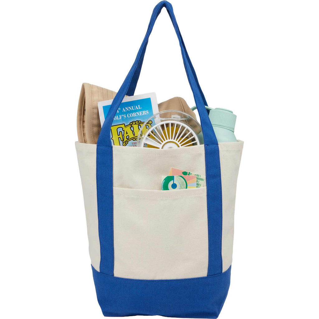 Mini Recycled Cotton Tote with Front Pocket, 8 oz Transfer - Blue - Propped