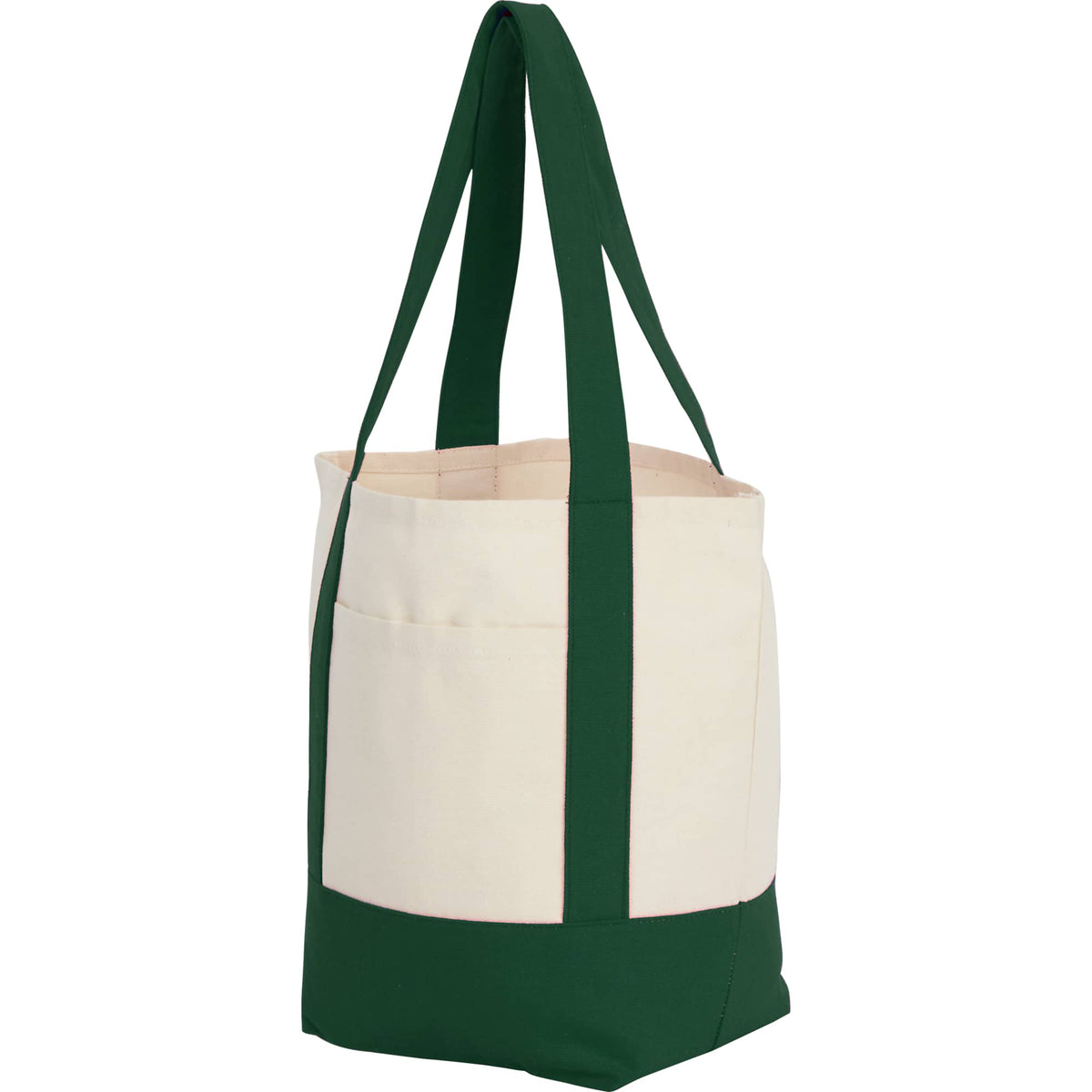 Mini Recycled Cotton Tote with Front Pocket, 8 oz Transfer - Dark Green - Left Angle