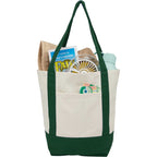 Mini Recycled Cotton Tote with Front Pocket, 8 oz Transfer - Dark Green - Propped