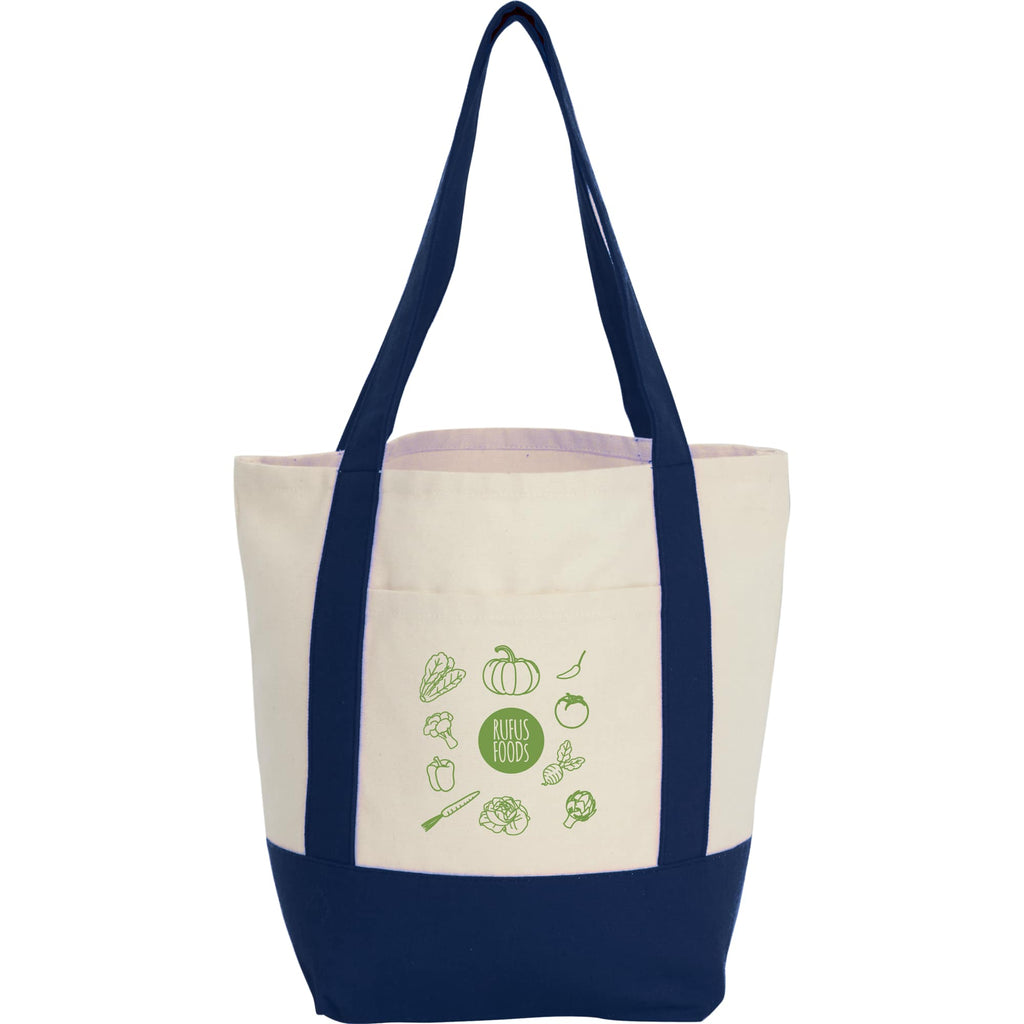 Mini Recycled Cotton Tote with Front Pocket, 8 oz Transfer - Navy - Front