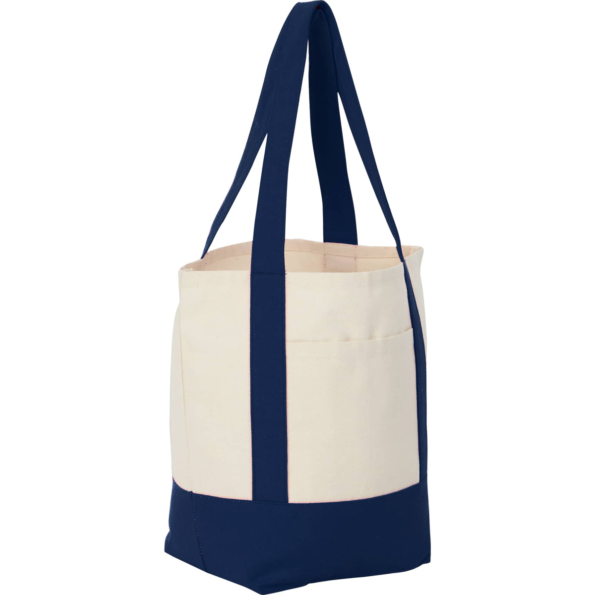 Mini Recycled Cotton Tote with Front Pocket, 8 oz Transfer - Navy - Right Angle