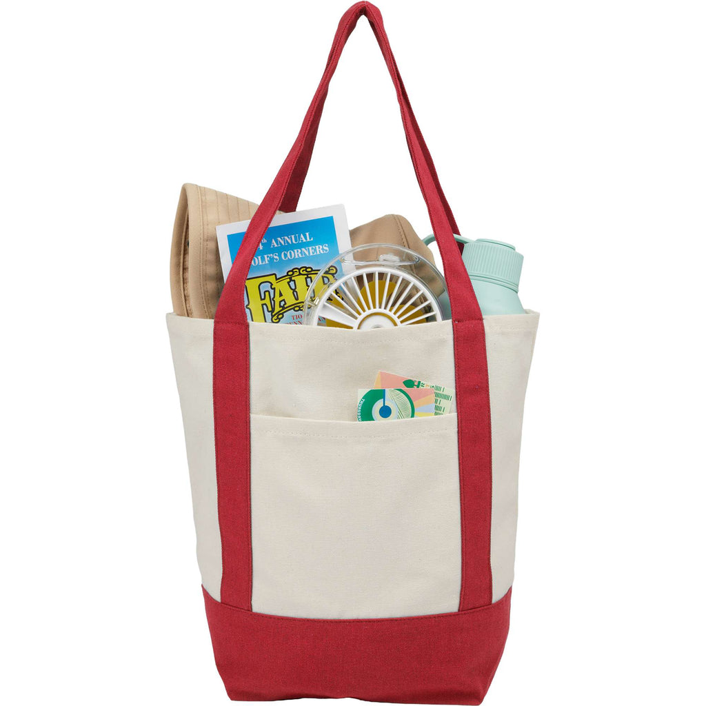Mini Recycled Cotton Tote with Front Pocket, 8 oz Transfer - Red - Propped