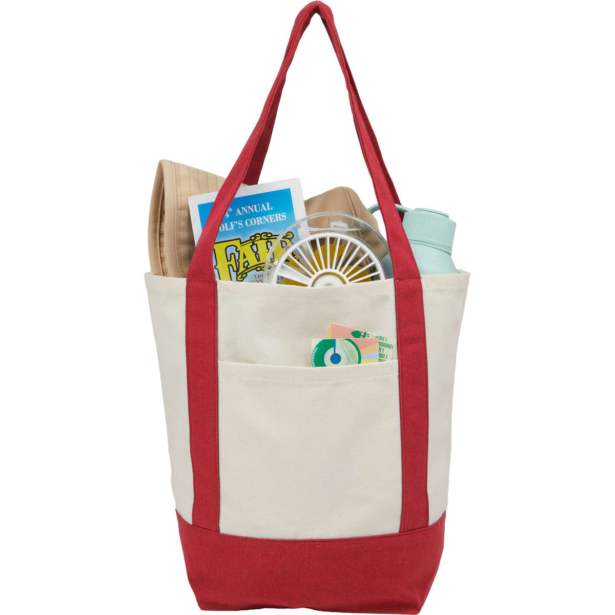 Mini Recycled Cotton Tote with Front Pocket, 8 oz Transfer - Red - Propped