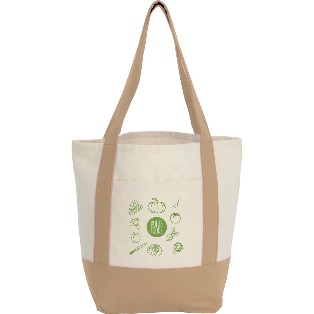 Mini Recycled Cotton Tote with Front Pocket, 8 oz Transfer - Tan - Front