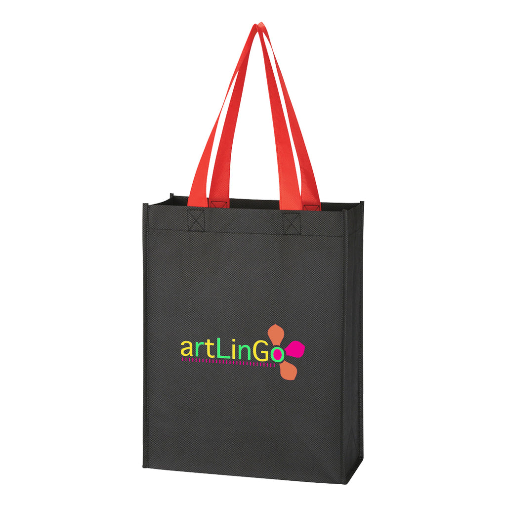 Mini Recycled Tote Bag, Non-Woven - Black with Red - Colorbrite