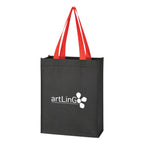 Mini Recycled Tote Bag, Non-Woven - Black with Red - Silk Screen