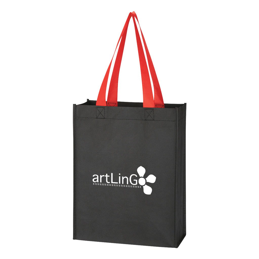 Mini Recycled Tote Bag, Non-Woven - Black with Red - Silk Screen