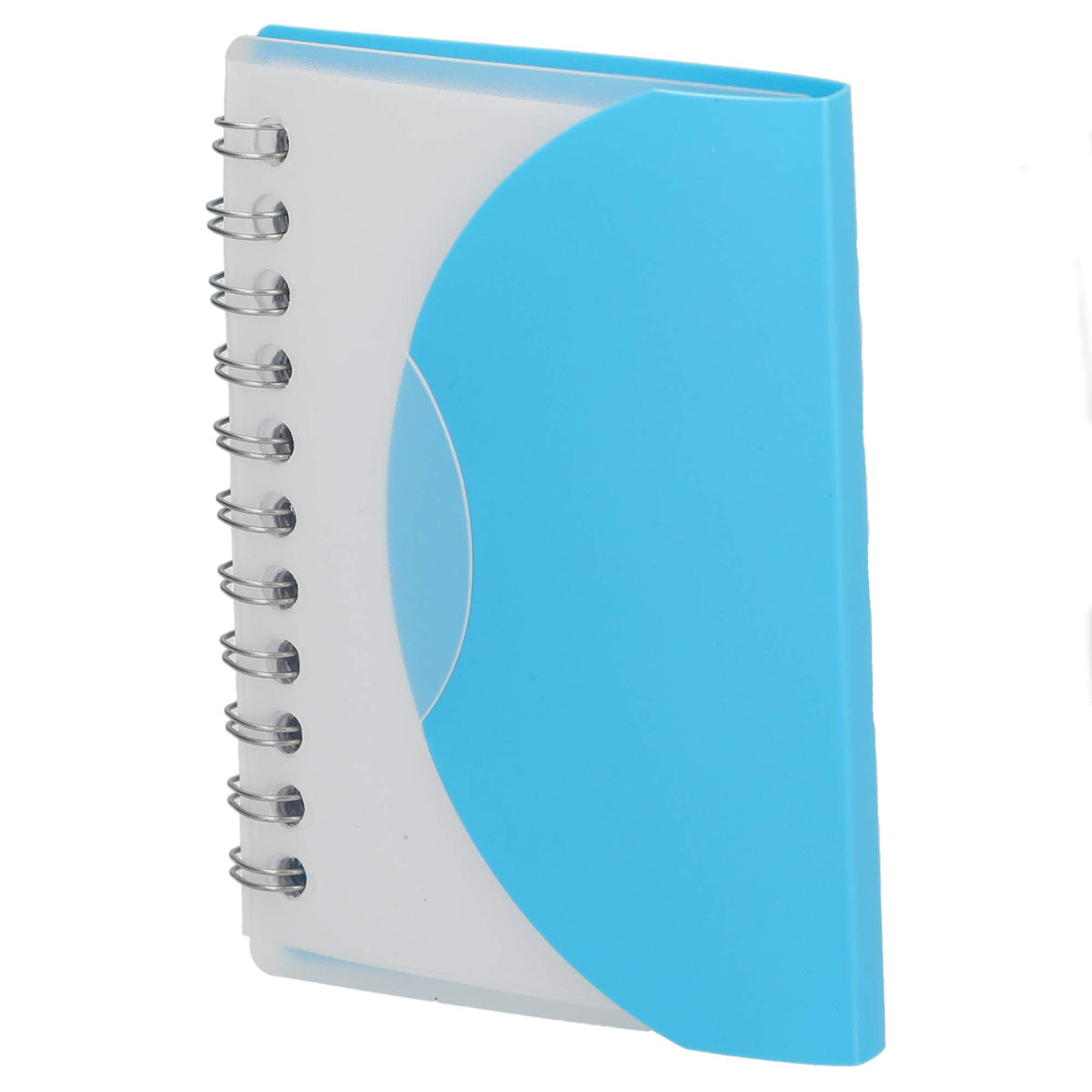 Mini Spiral Notebook with Clear Recycled Cover, 3.4 x 4.5 Inches - Translucent Blue - Left Angle 2