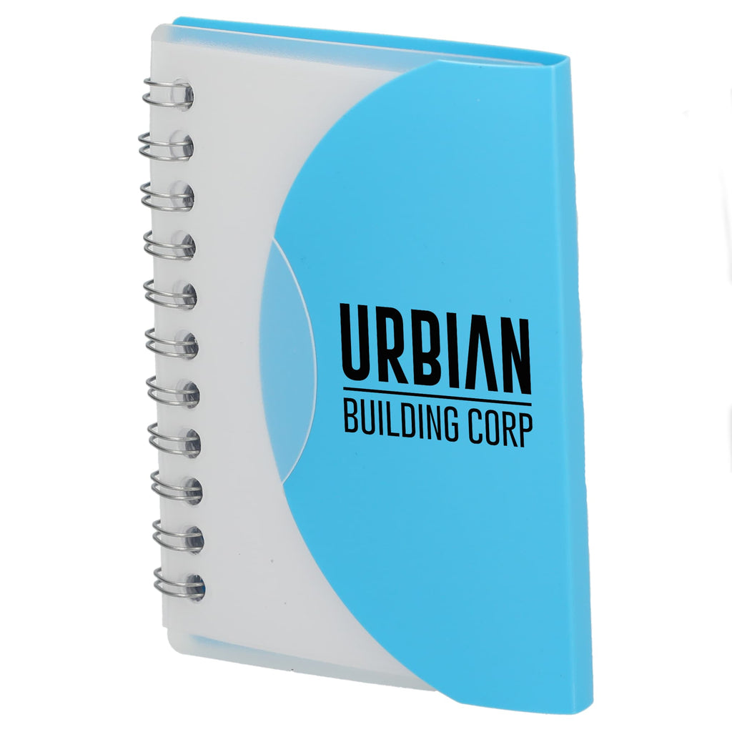 Mini Spiral Notebook with Clear Recycled Cover, 3.4 x 4.5 Inches - Translucent Blue - Left Angle