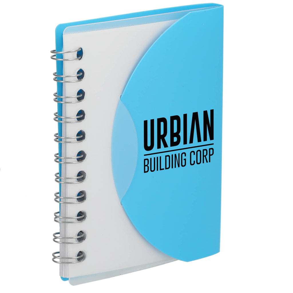 Mini Spiral Notebook with Clear Recycled Cover, 3.4 x 4.5 Inches - Translucent Blue - Right Angle
