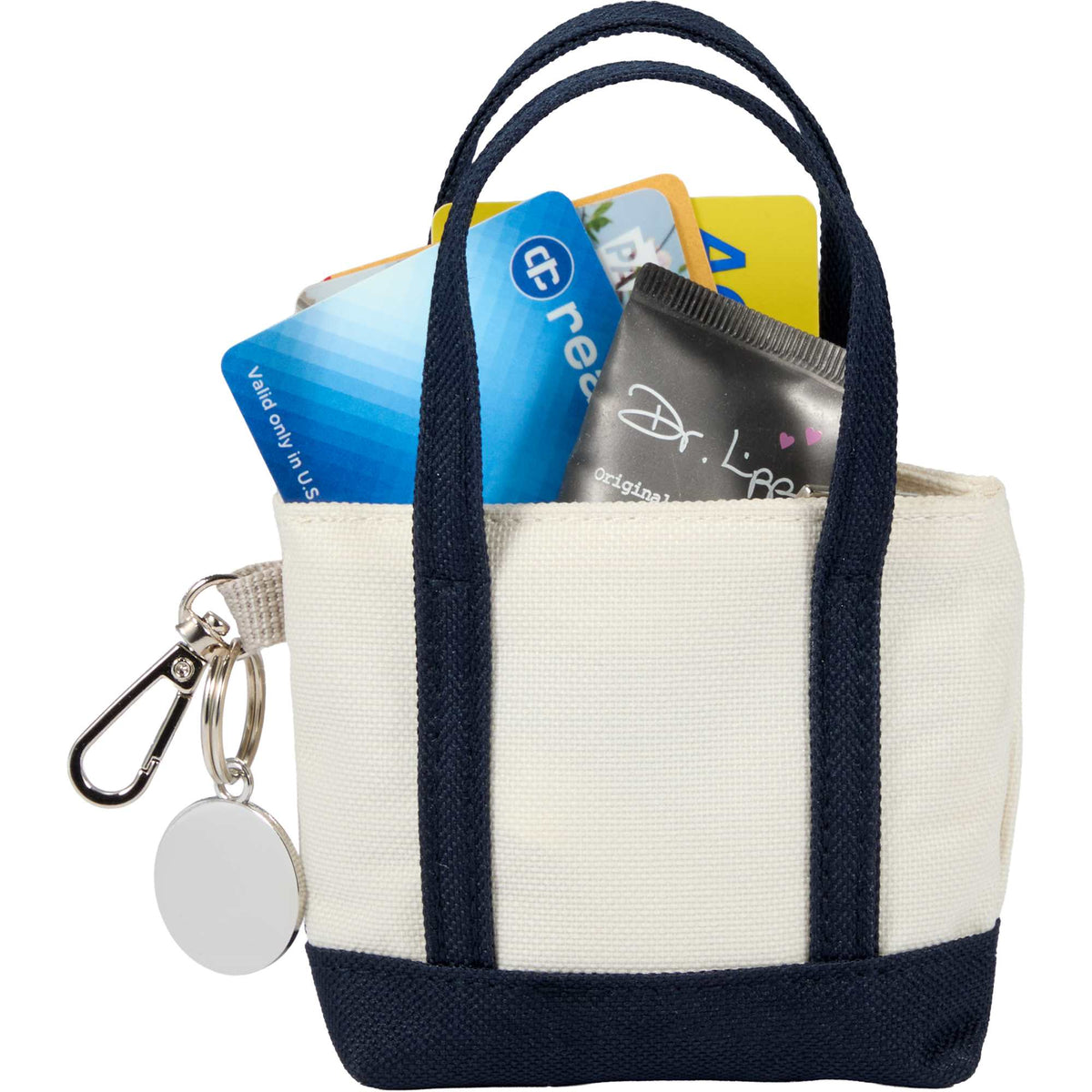 Mini Tote Bag Charm in Recycled Polyester Laser Engraving - Navy - Propped