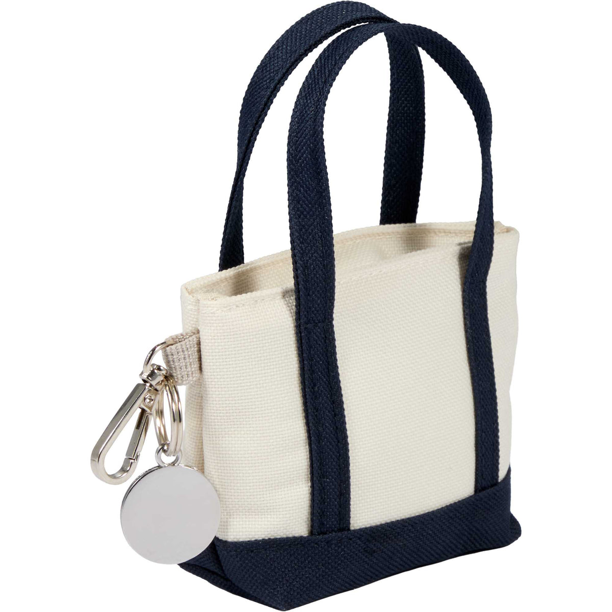 Mini Tote Bag Charm in Recycled Polyester Laser Engraving - Navy - Right Angle
