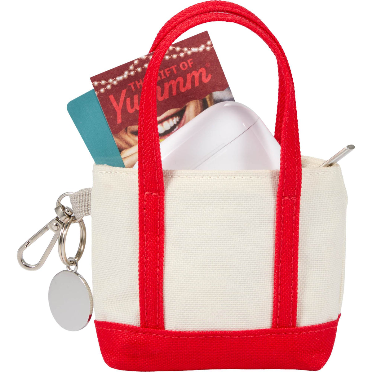 Mini Tote Bag Charm in Recycled Polyester Laser Engraving - RED - Propped