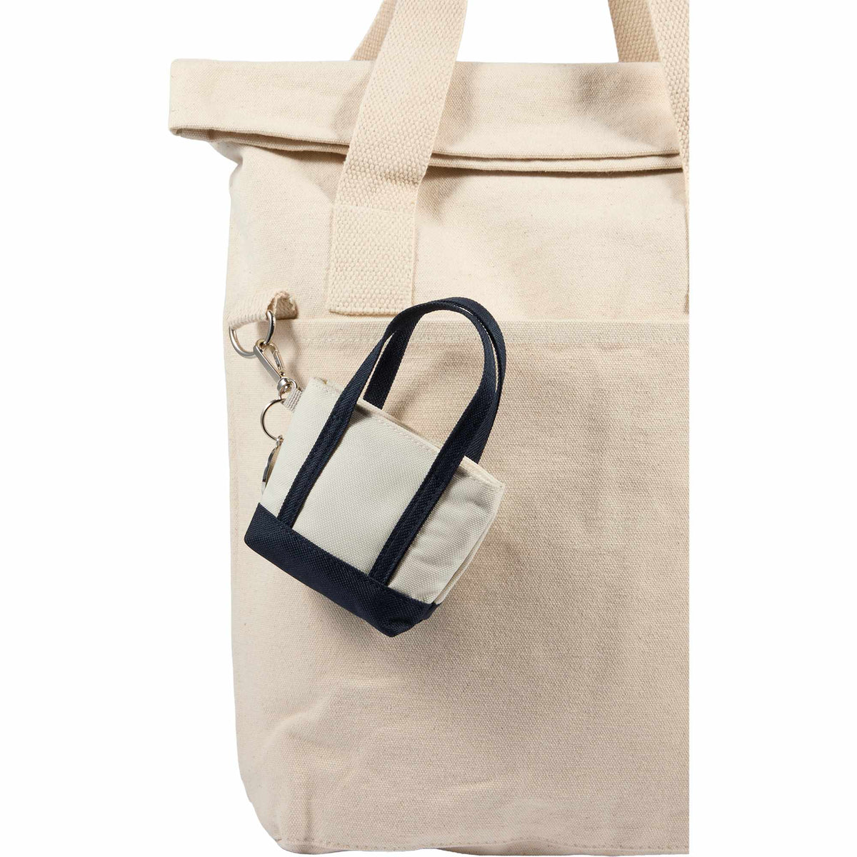 Mini Tote Bag Charm in Recycled Polyester Transfer - Navy - Alternate