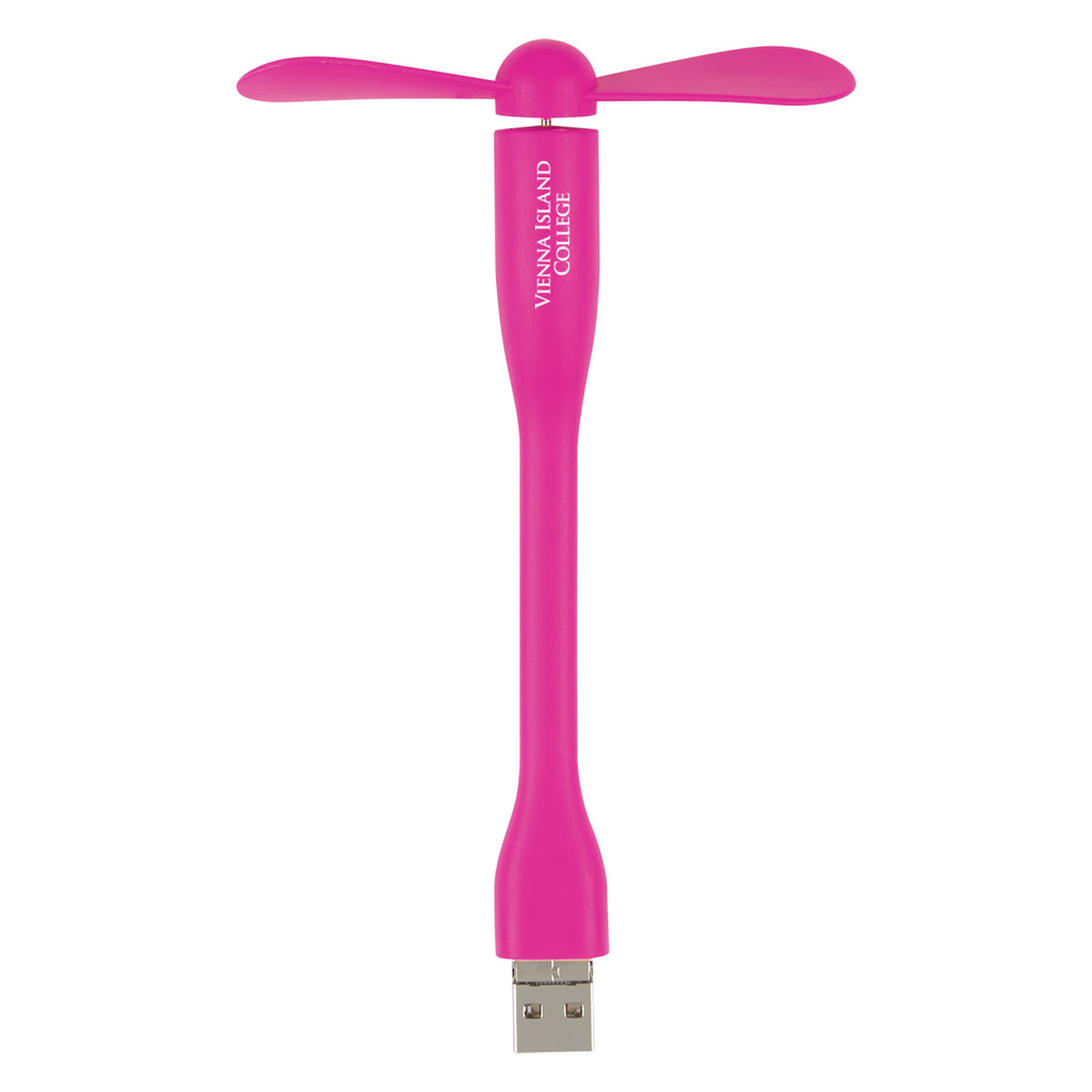 Mini USB Fan with a Three-Way Connector - Pink - Pad Print