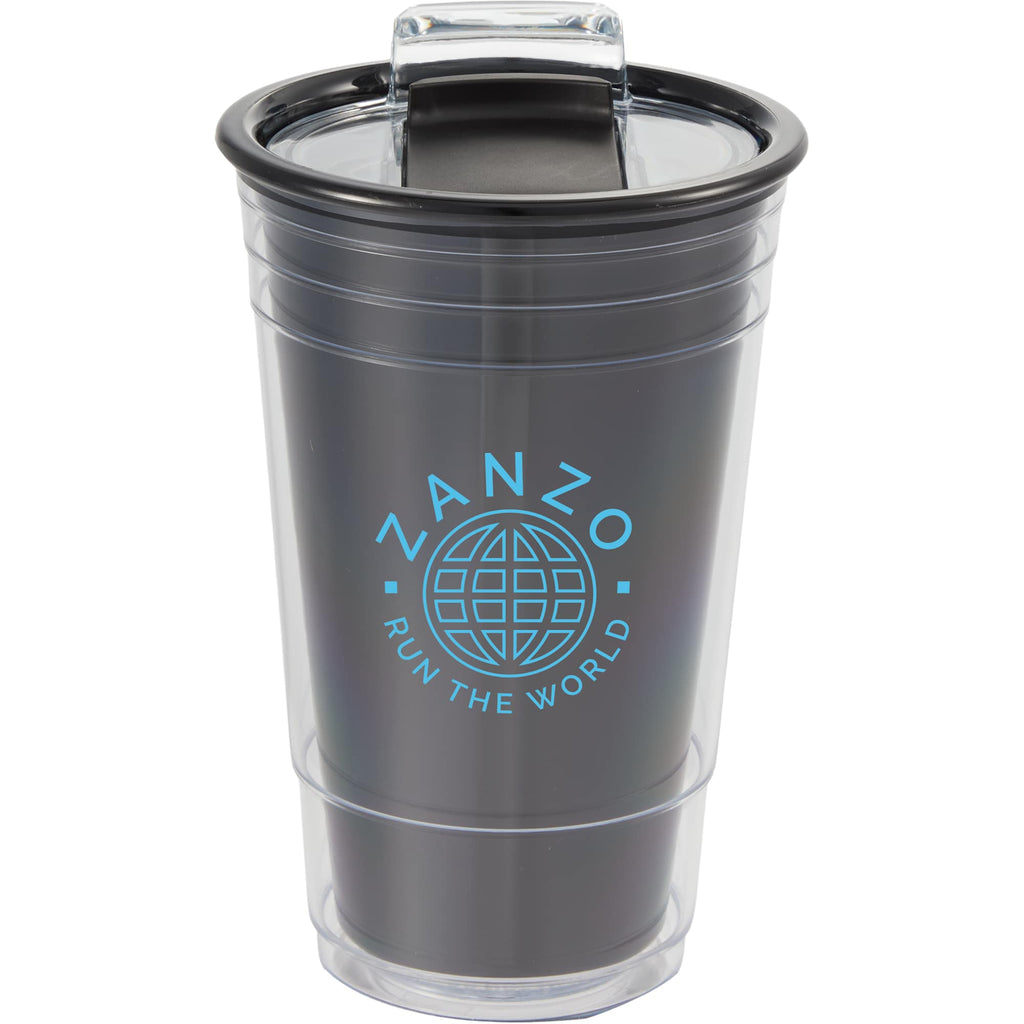Mipsy Clear Double-Wall Tumbler in Recycled Plastic, 16 oz - Black - Front