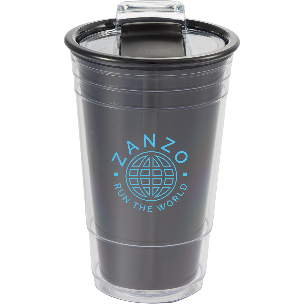 Mipsy Clear Double-Wall Tumbler in Recycled Plastic, 16 oz - Black - Front