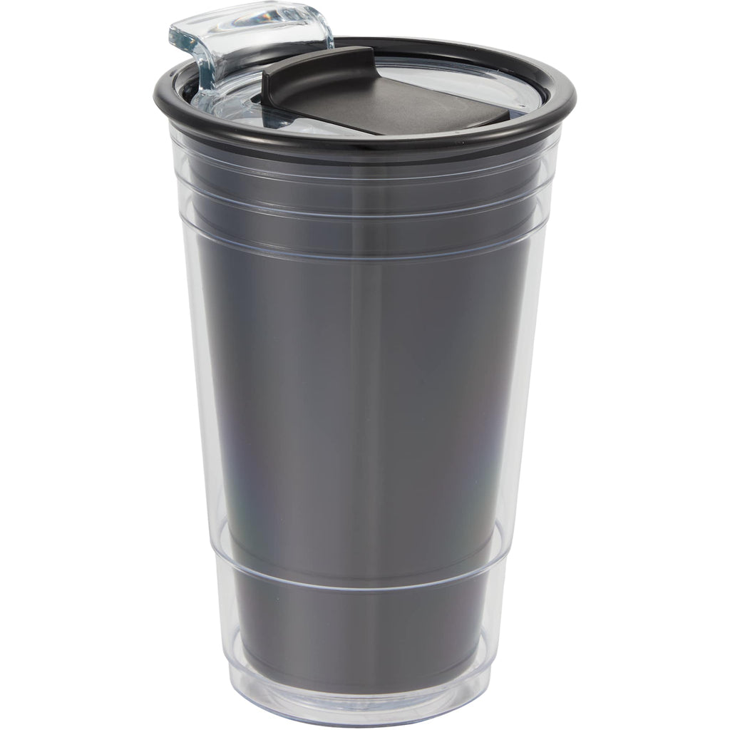 Mipsy Clear Double-Wall Tumbler in Recycled Plastic, 16 oz - Black - Right Angle