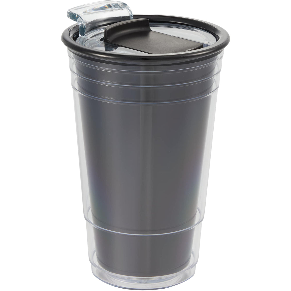 Mipsy Clear Double-Wall Tumbler in Recycled Plastic, 16 oz - Black - Right Angle
