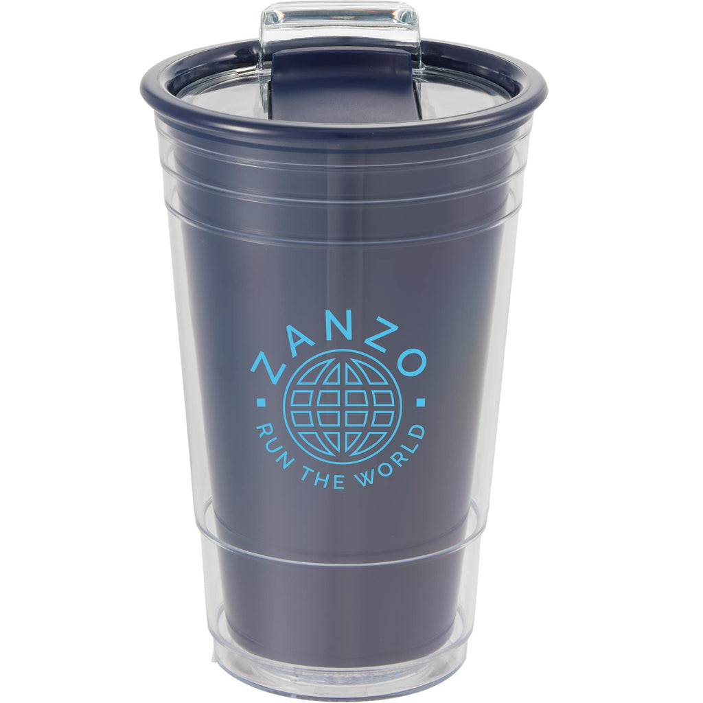 Mipsy Clear Double-Wall Tumbler in Recycled Plastic, 16 oz Full Color - Navy - Front