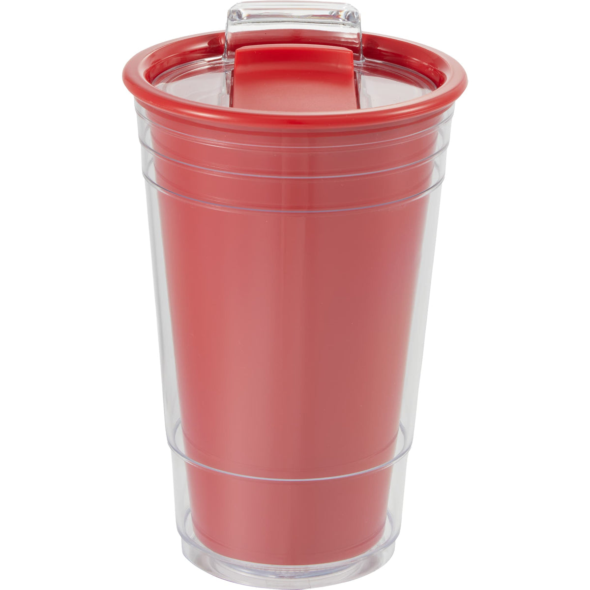 Mipsy Clear Double-Wall Tumbler in Recycled Plastic, 16 oz Full Color - Red - Front 2