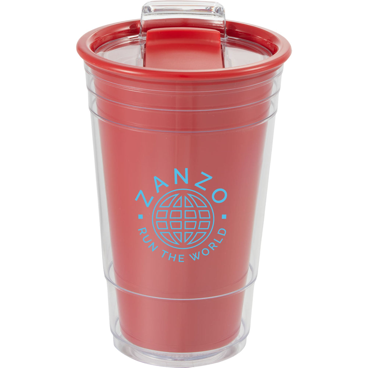 Mipsy Clear Double-Wall Tumbler in Recycled Plastic, 16 oz Full Color - Red - Front