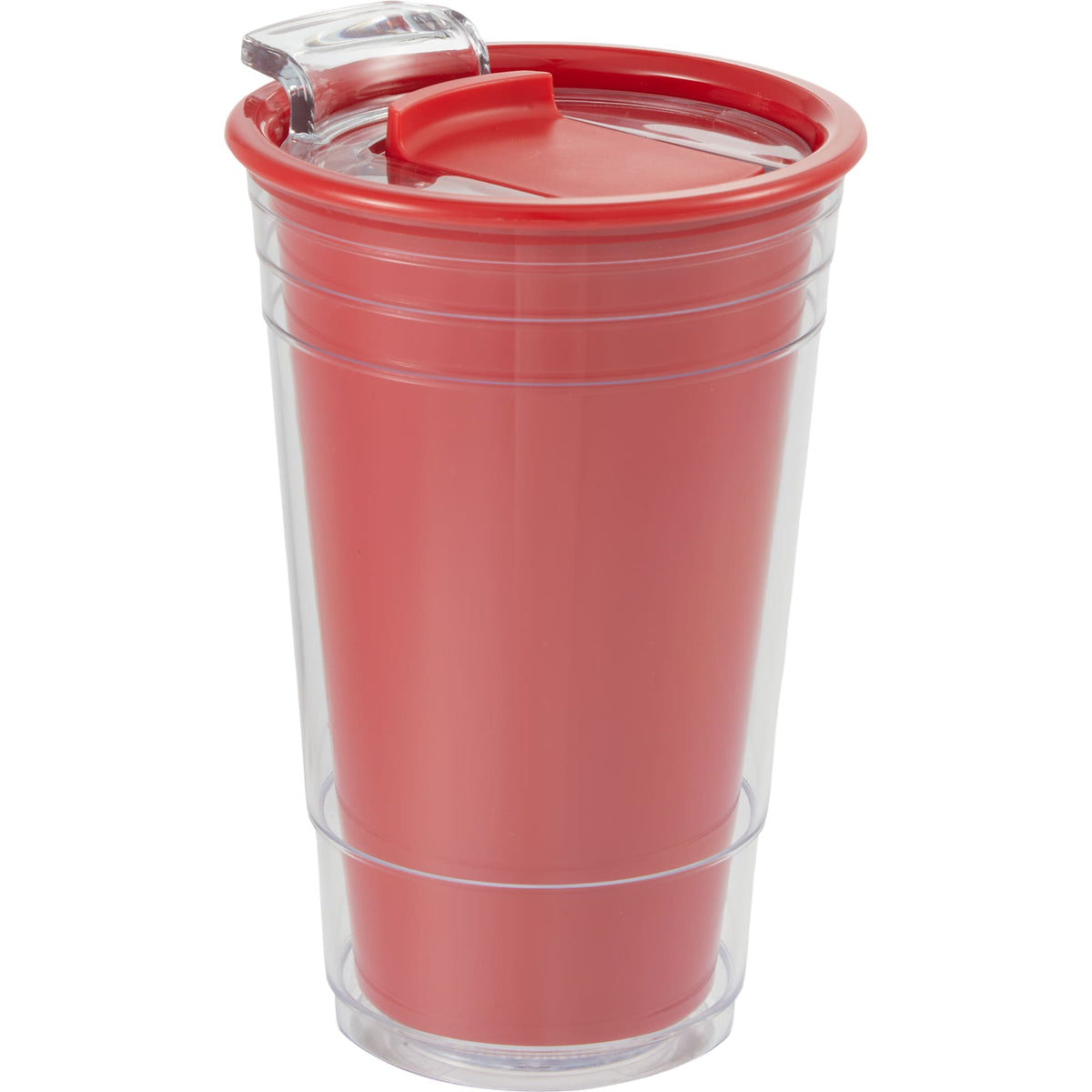 Mipsy Clear Double-Wall Tumbler in Recycled Plastic, 16 oz Full Color - Red - Right Angle