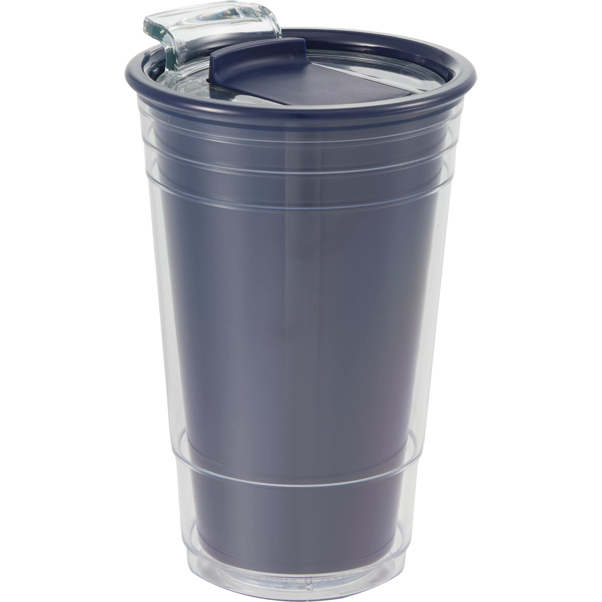 Mipsy Clear Double-Wall Tumbler in Recycled Plastic, 16 oz - Navy - Right Angle