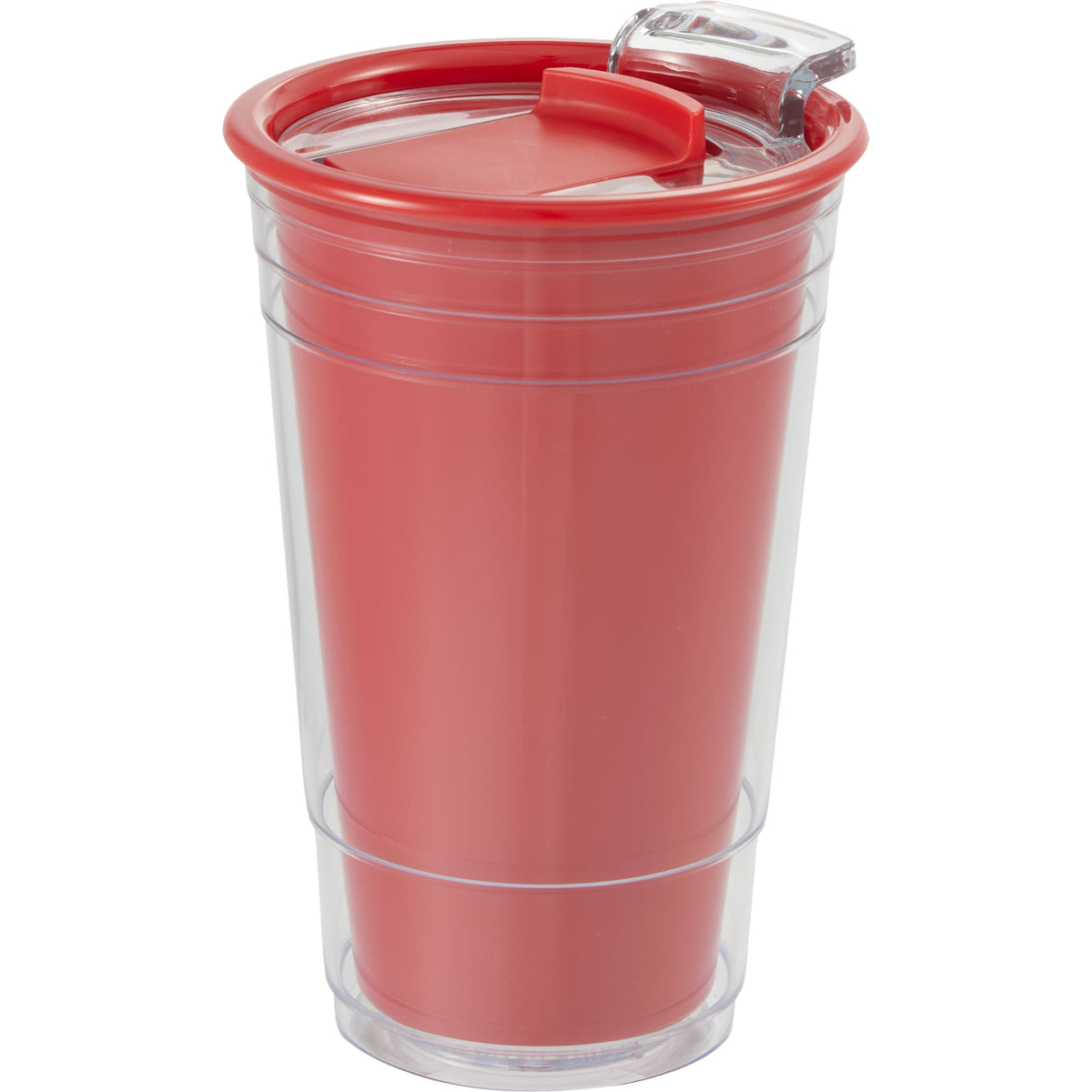 Mipsy Clear Double-Wall Tumbler in Recycled Plastic, 16 oz - Red - Left Angle
