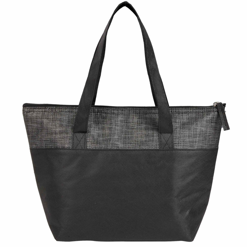 Mist Recycled Non-Woven Tote Cooler for 9 Cans Embroidery - Black - Back