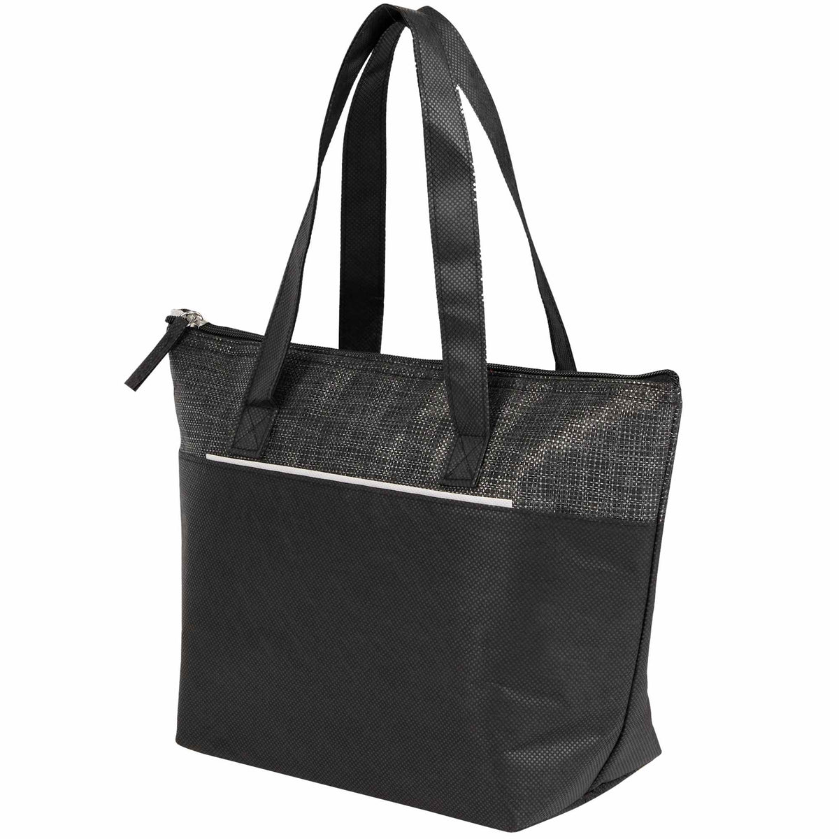 Mist Recycled Non-Woven Tote Cooler for 9 Cans Embroidery - Black - Left Angle