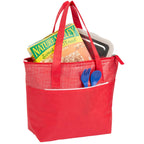 Mist Recycled Non-Woven Tote Cooler for 9 Cans Embroidery - Red - Propped