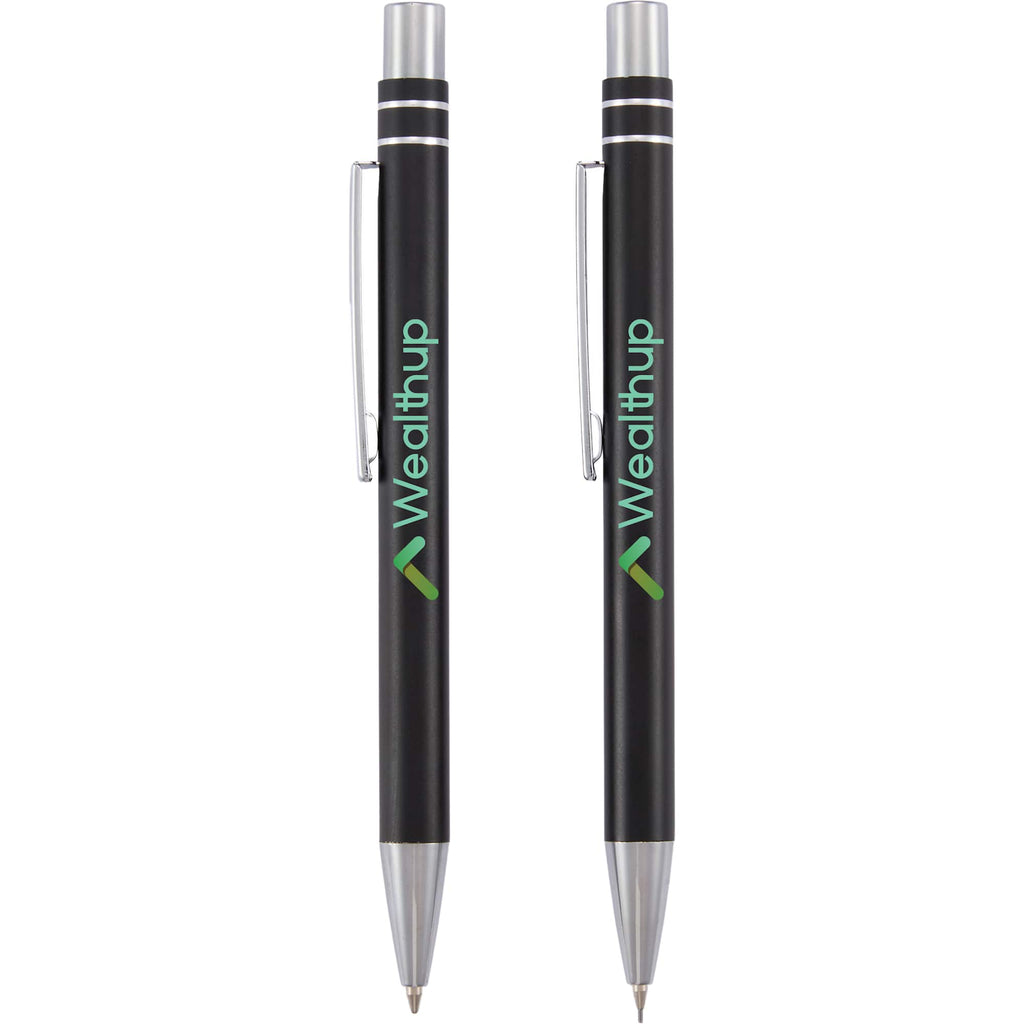 Mod Matte Pen and Pencil Set in Recycled Aluminum Full Color - Black - Front
