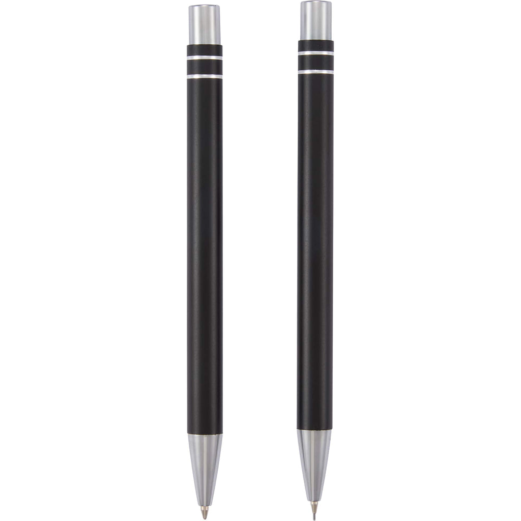 Mod Matte Pen and Pencil Set in Recycled Aluminum Laser Engraving - Black - Back