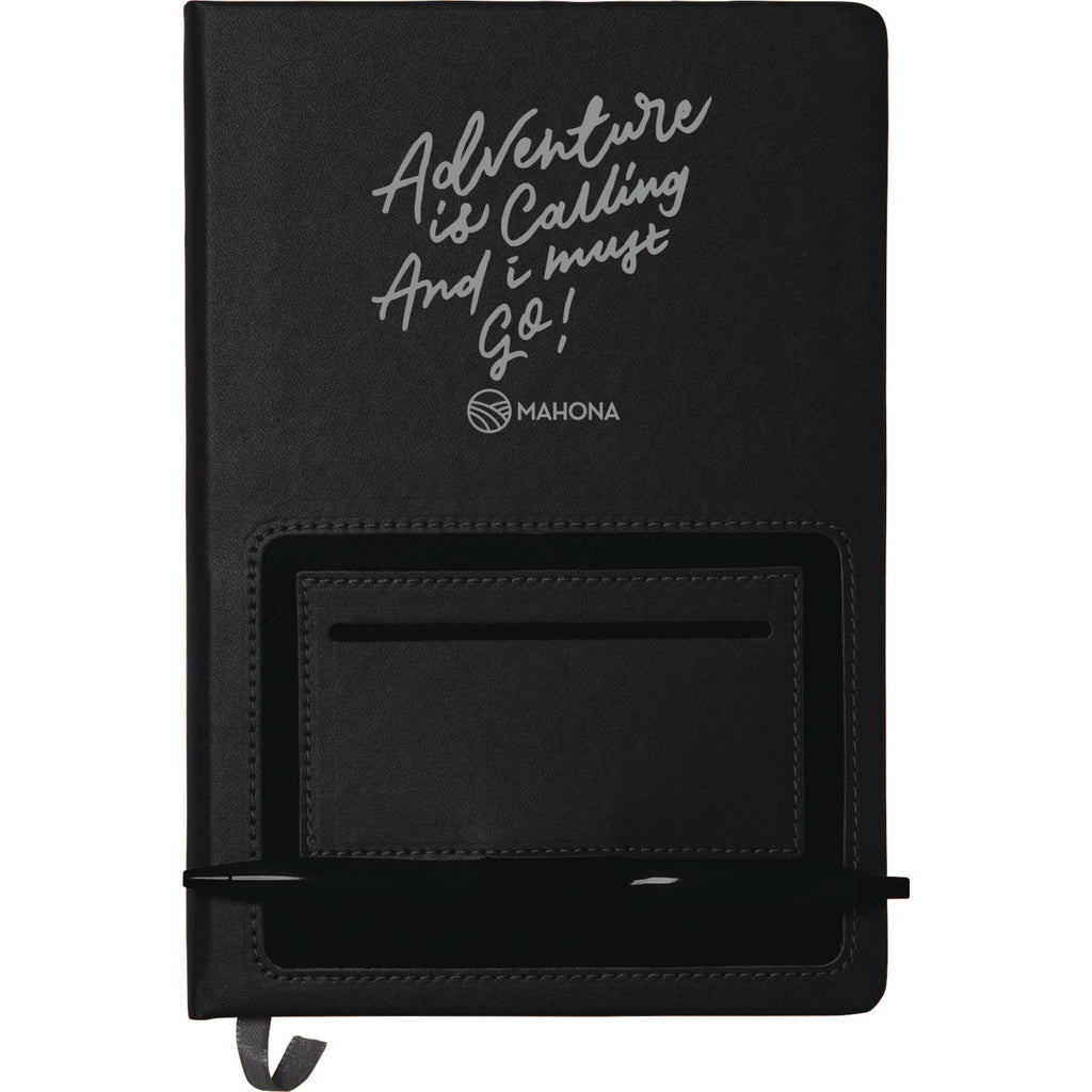 Moda Hardbound Notebook with Phone Pocket, 6 x 8 Inches - Black - Front